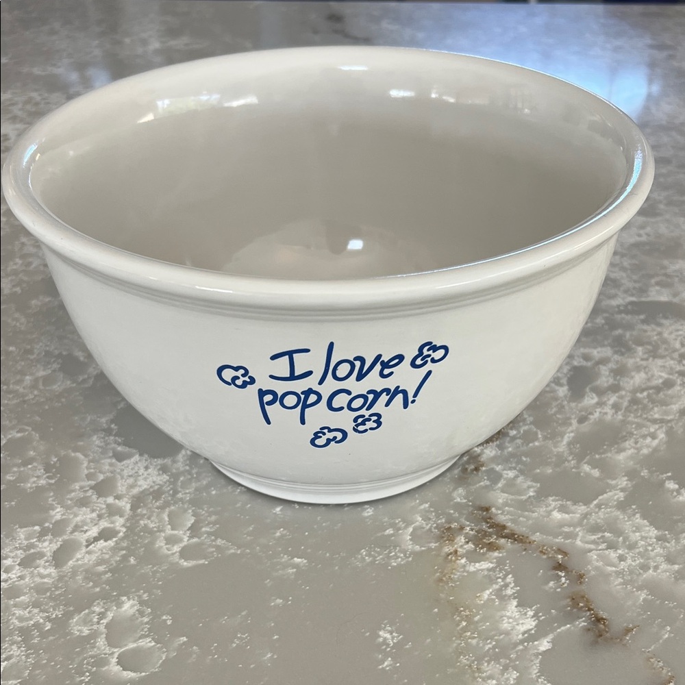 Cute “I Love Popcorn!” Ceramic Bowl 🍿 | White | Snack Bowl